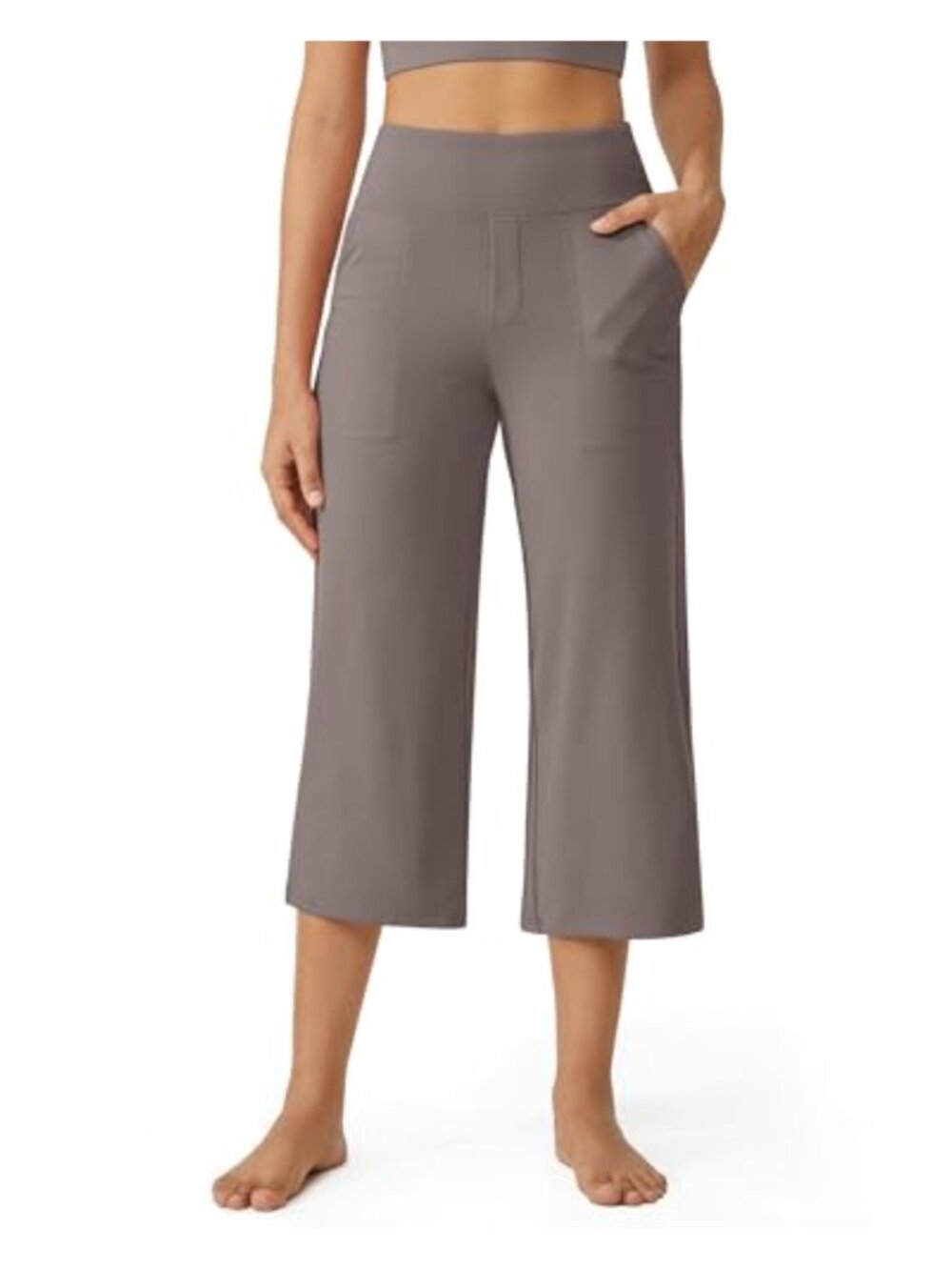 Wide Leg Capri Yoga Pants Cropped High Rise Pull On Active Workout